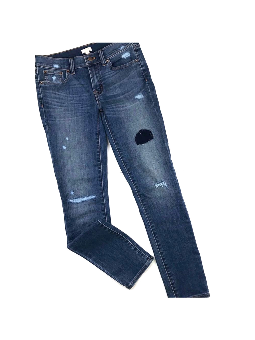 J. Crew Factory Distressed Jeans Patches Medium Wash Skinny Low Rise Sz 25 C7846